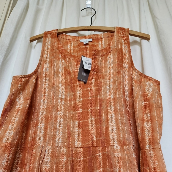 J Jill Orange Tie Dye Tiered Sleveless Maxi Dress with small flowers - Picture 2 of 5